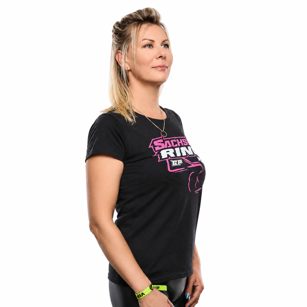 Preview: SACHSENRING „Race Weekend“ Damen T-Shirt – Schwarz/Pink