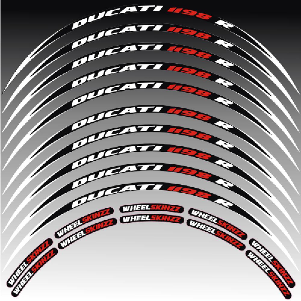 Felgenrandaufkleber Felgenrandstreifen RACE-Style Ducati 1198 Rot Weiß