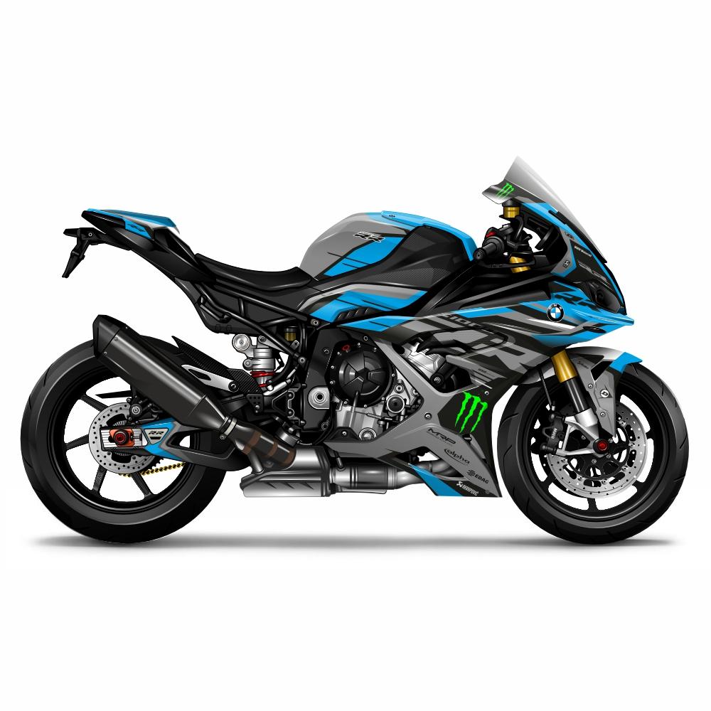 BMW S1000RR 23 24 RR Dekor Stickerkit Cyan Grau Schwarz