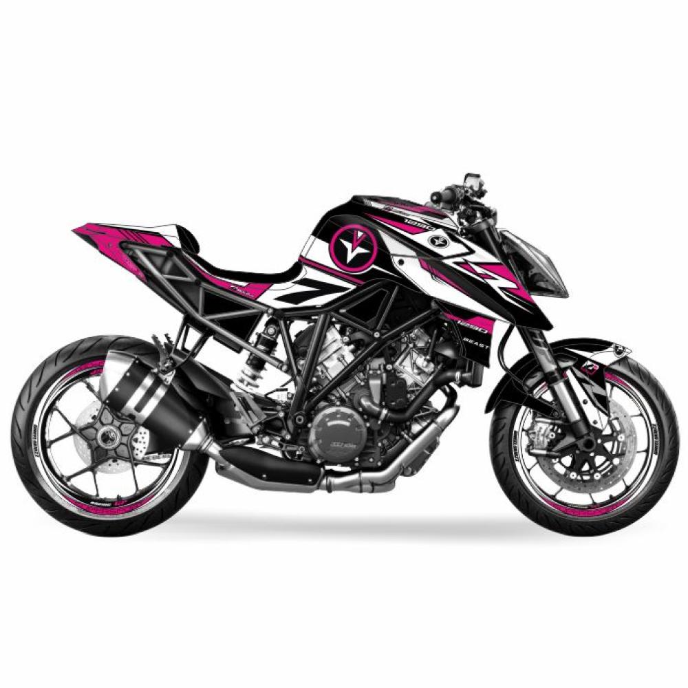 KTM 1290 Superduke R 17- "SPIKE" Dekor Stickerkit Pink/Weiß