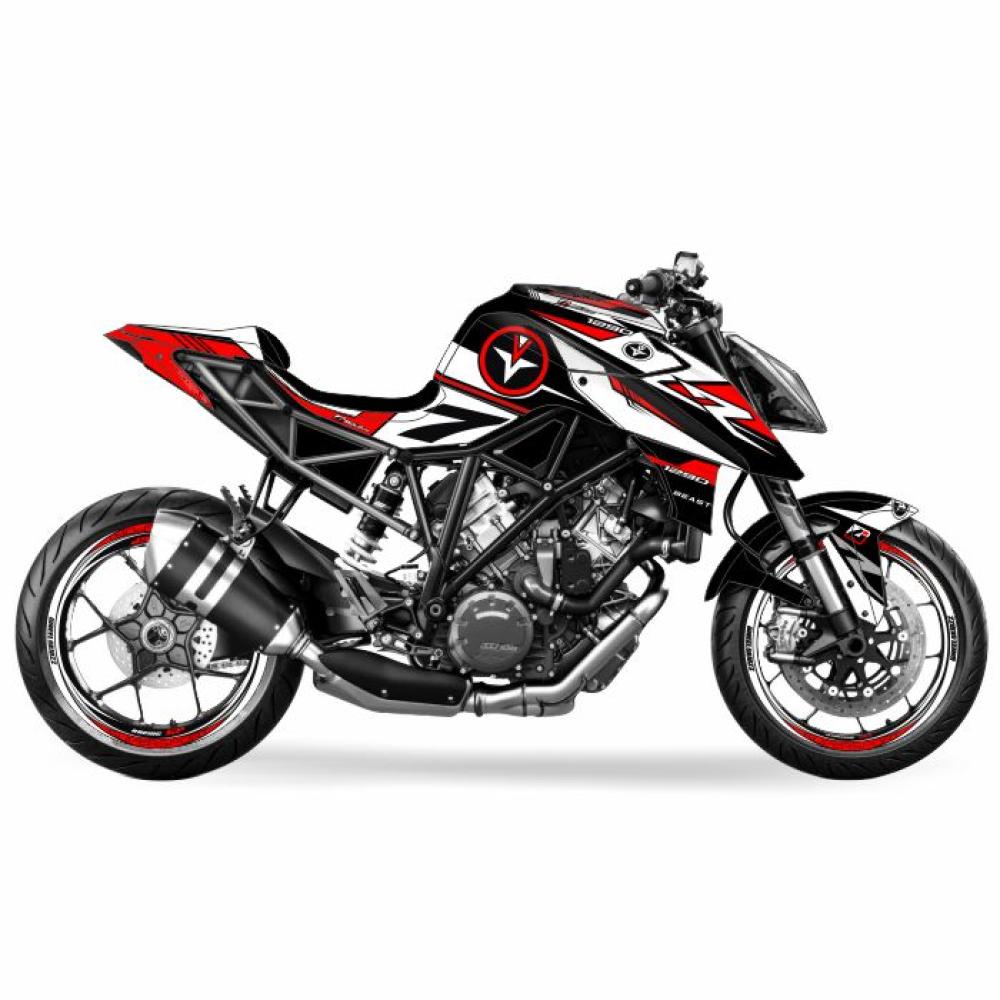 KTM 1290 Superduke R 17- "SPIKE" Dekor Stickerkit Rot/Weiß