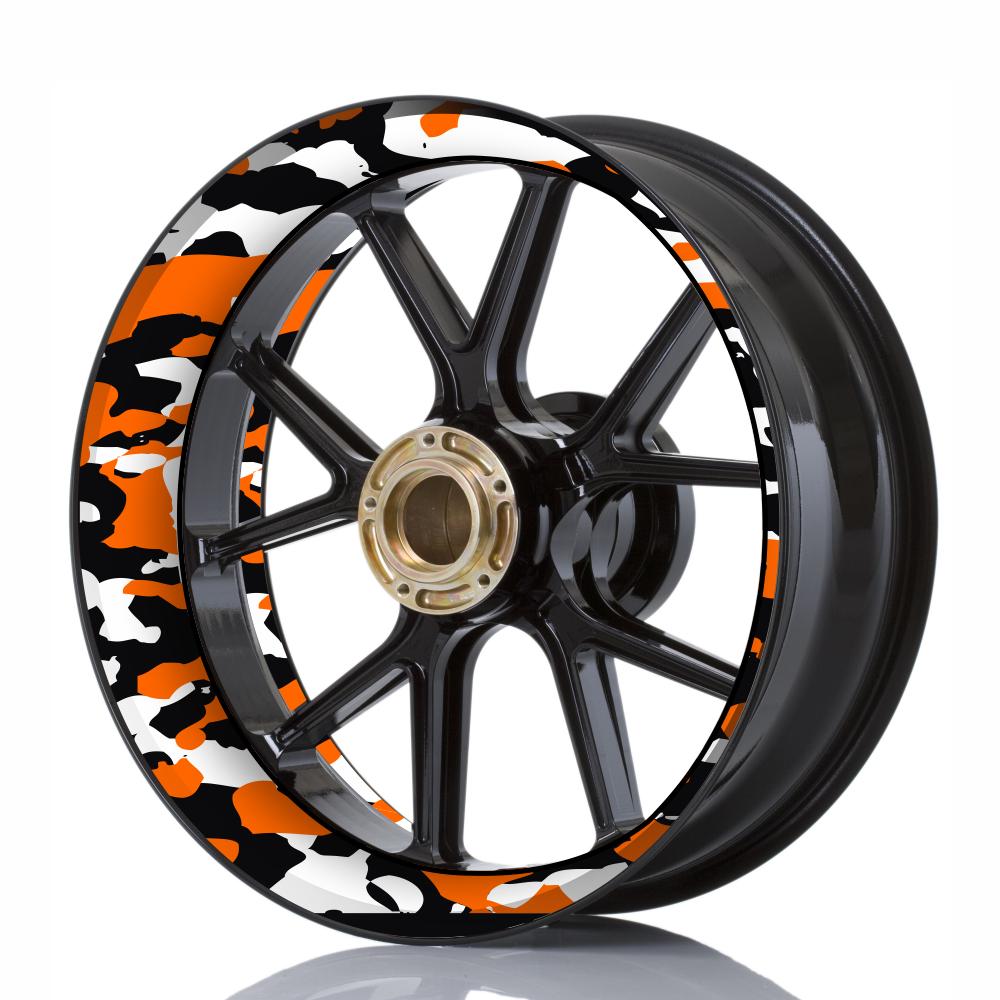 Wheelskinzz® Camouflage Schwarz/Orange/Weiß