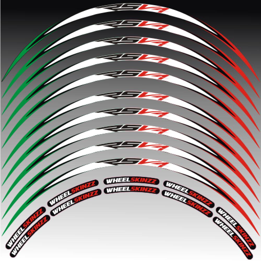 Aprilia RSV4 - Tricolore Weiß Grün Felgenrandaufkleber Felgenrandstreifen RACE-Style