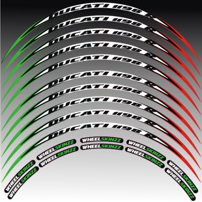 Felgenrandaufkleber Felgenrandstreifen RACE-Style Ducati 1198 Tricolore