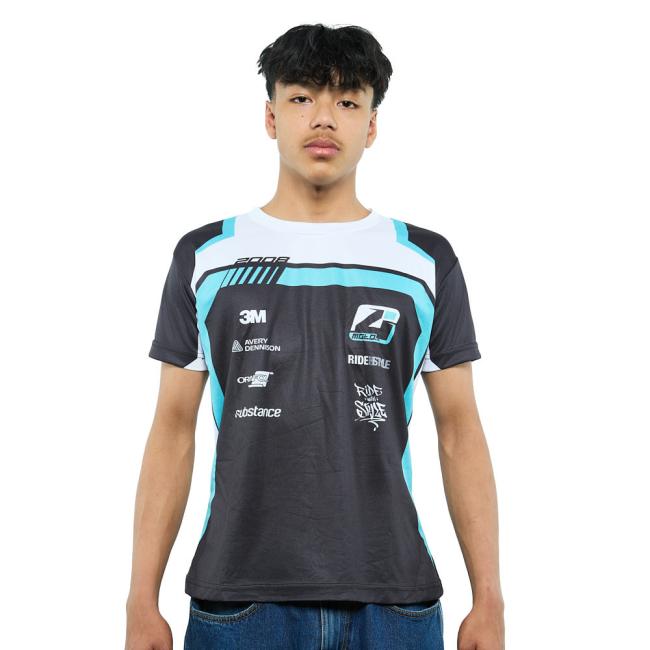 Motorsport Racing T-Shirt – Schwarz/Weiß/Türkis