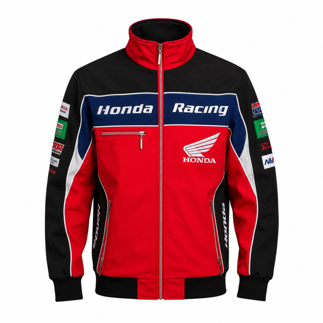 Honda Racing Jacket Colorblock Design | Motorsport Track Jacket Red/Black
