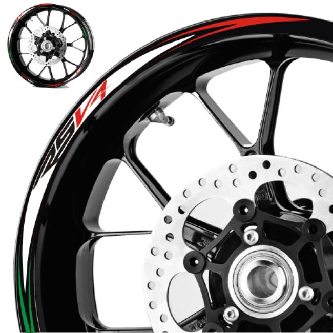 Aprilia RSV4 - Tricolore Weiß Grün Felgenrandaufkleber Felgenrandstreifen RACE-Style
